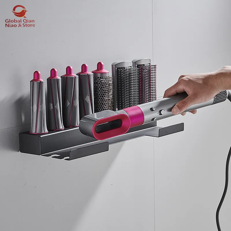 Wall-mounted Storage Rack for Hair Dryers and Curling Irons, Black Bathroom Bracket, Hairdryer Holder for Toilet and Bathroom