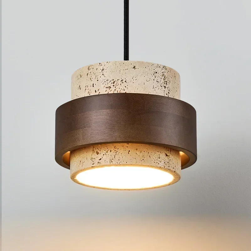 

Walnut Wood Stone LED Pendant Lamp Retro Hanging Light for Bedroom Bar Cafe Restaurant Small Ceiling Fixture Modern Chandelier