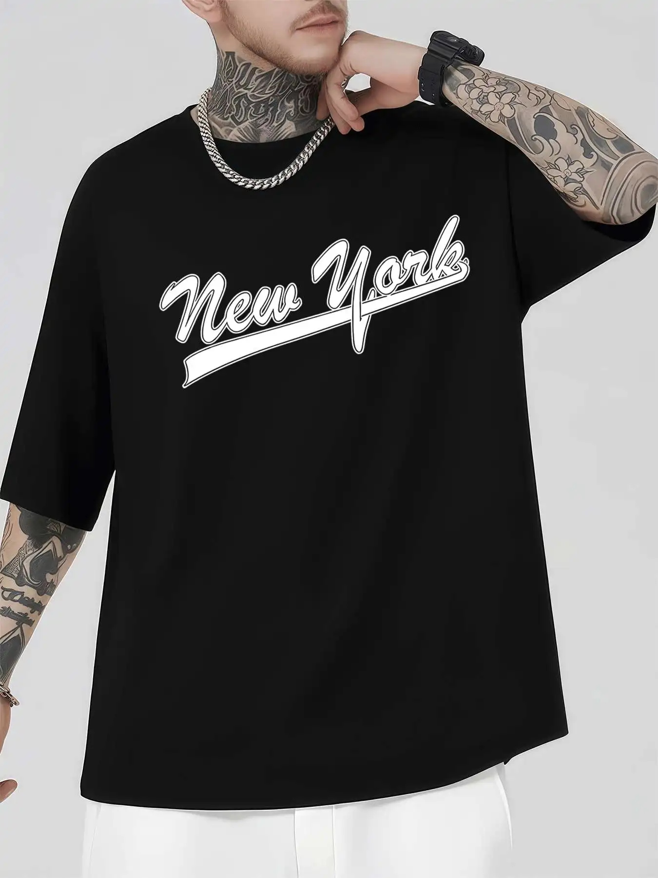 

New York Graphic Tee Shirt Men's 220gsm New Summer Casual Crew Neck Pure Cotton Short-Sleeved T-Shirt