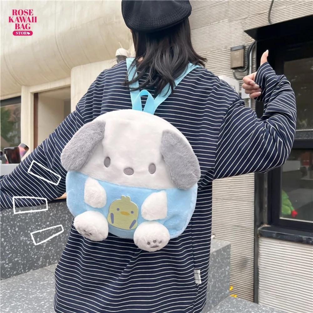 

Sanrio Plush Backpack Kawaii Kuromi Pachacco Melody Plushie Bag Anime Pp Cotton High-capacity Cartoon Plush Bag for Girls Gifts