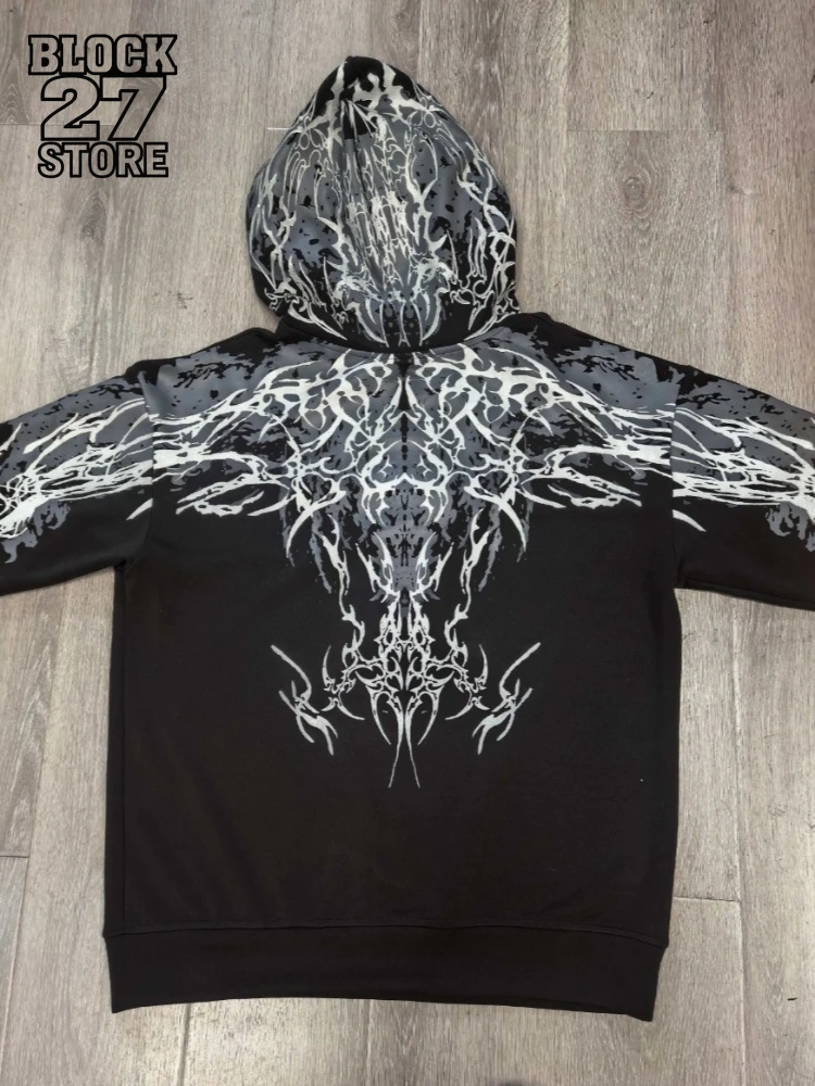 Mens Hoodie Harajuku Y2K Streetwear Lightning Graphic Print Zip Up Hooded Sweatshirt Gothic Punk Loose Fit Glow Unisex Fashion