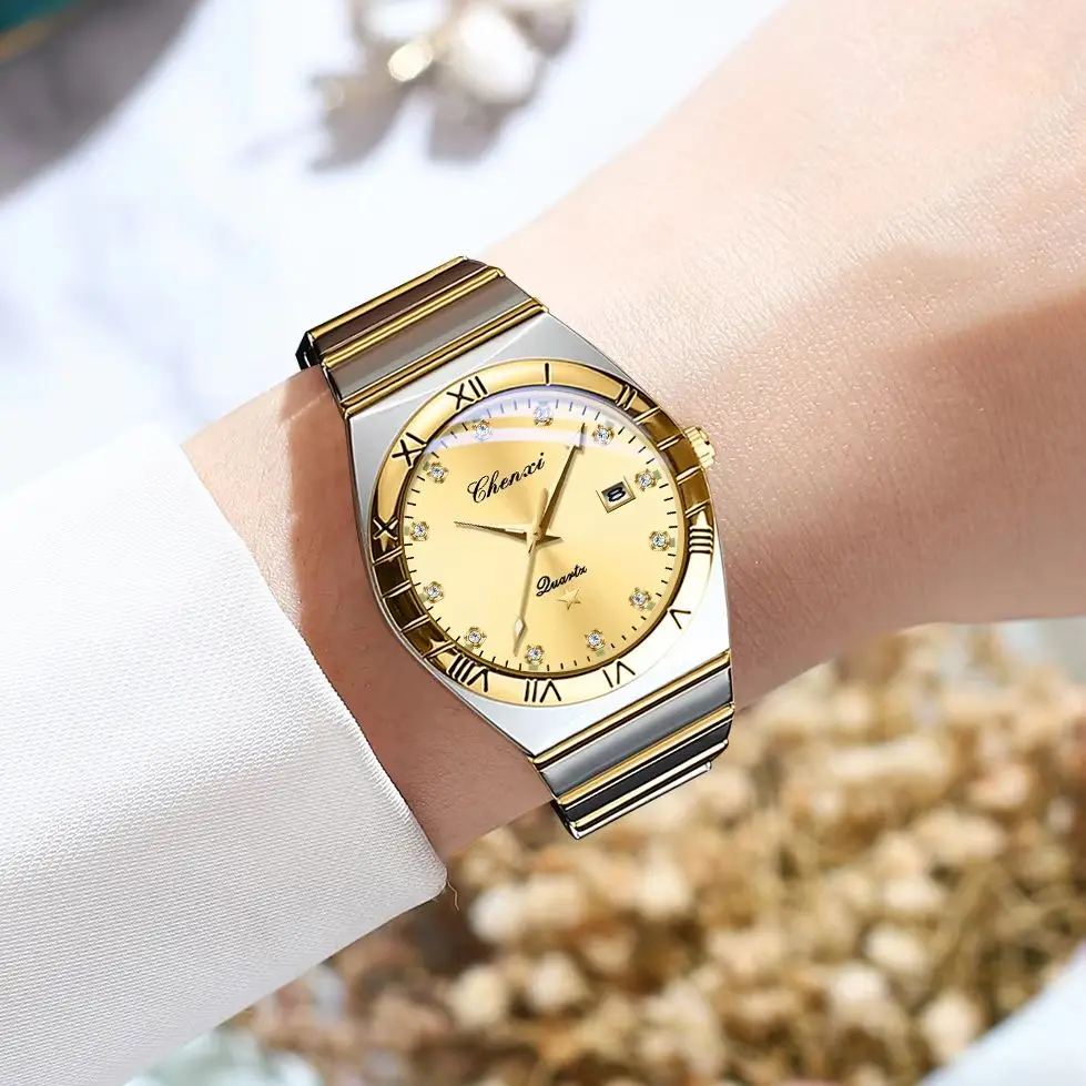 CHENXI Bottom Penetrating Men's Quartz Watches Luminous Waterproof Calendar Luminous Business Stainless Steel Strap Men's Watch