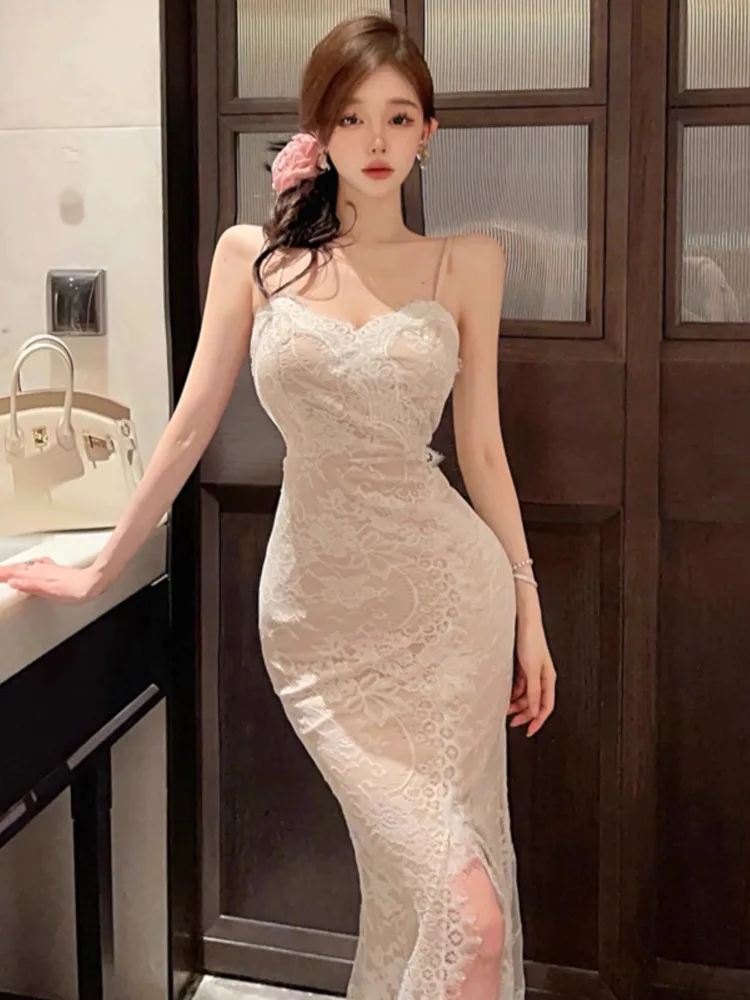 Topanoma Wedding Party Evening Dresses Women Sexy Sleeveless Split Lace V Neck Banquet Cocktail Dress Birthday Backless Elegant