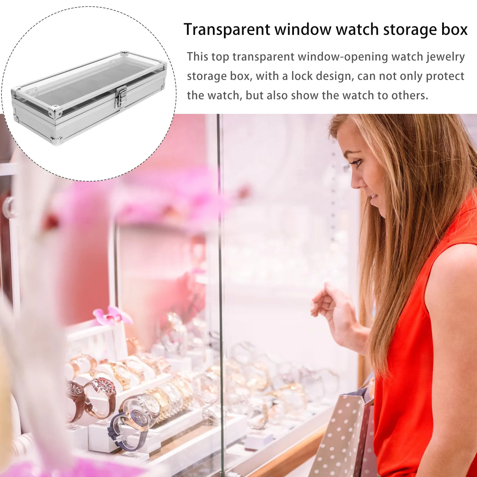 

1Pcs Watch Box Transparent Window 5 Watches Capacity Lock Storage Display Case Durable Organizer Jewelry Storage Container