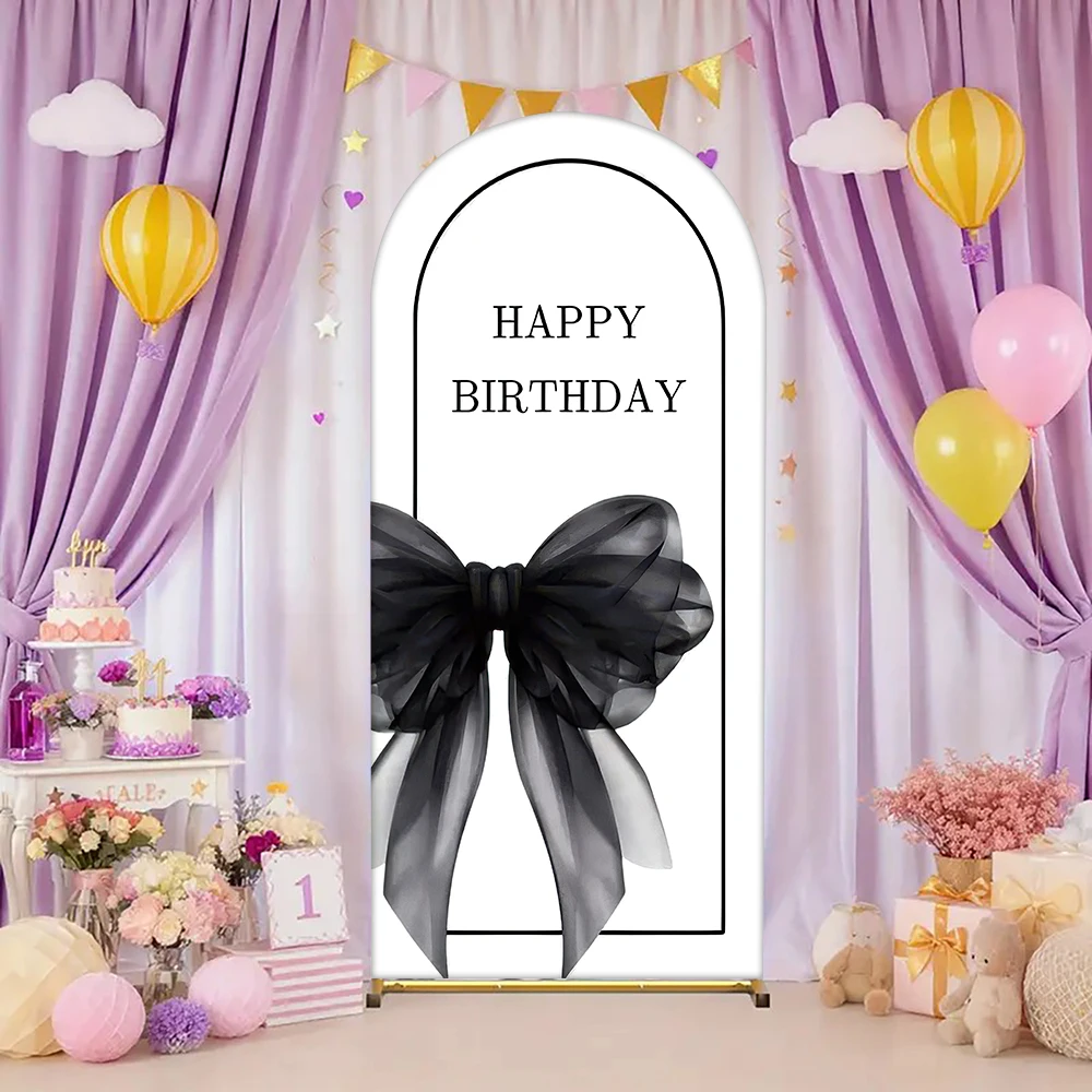 

Black Grey & Butterfly Bow Happy Birthday Backdrop - Women's Cake Party, Maternity & Baby Shower Decor/Background