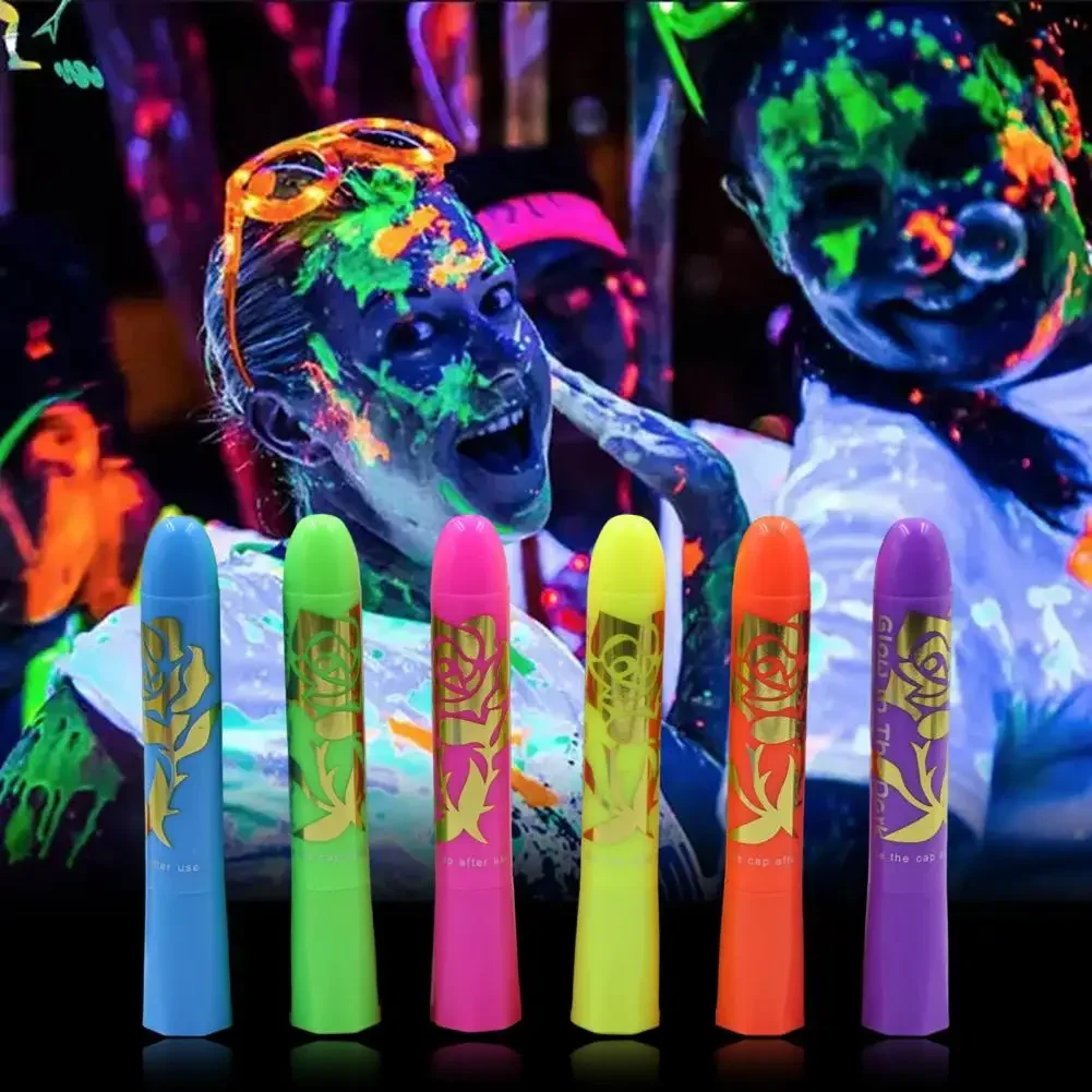 6Pcs Face Paint Crayon Vibrant Color Neon Body Paint Stunning No Odor Makeup Painting Face Body Paint Glow Stick Party Supplies