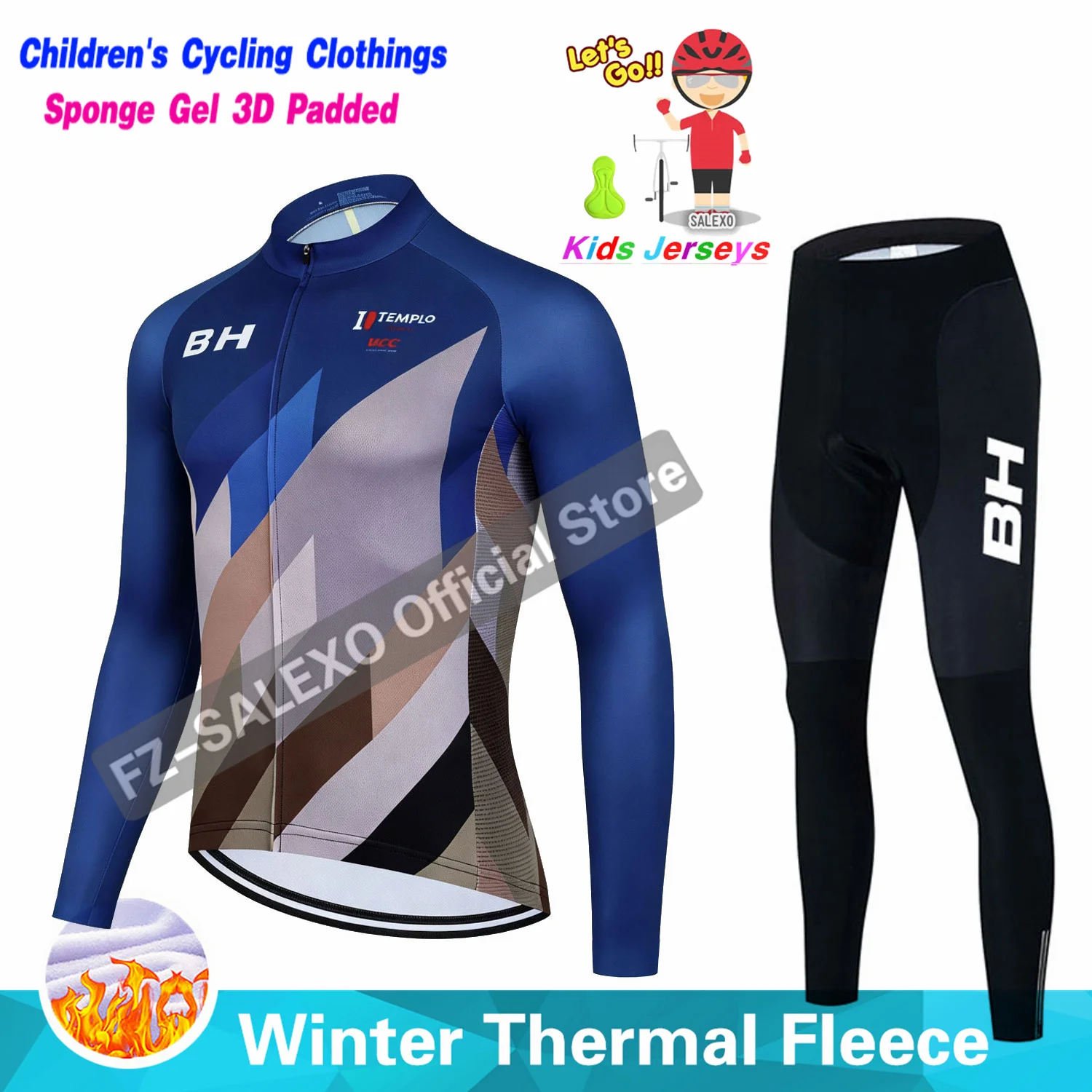 BH 2027 Children's Winter Cycling Jersey Suit Thermal Fleece Boys Cycling Clothing Kids Riding Long Sleeve Suit Roupa Ciclismo view 4