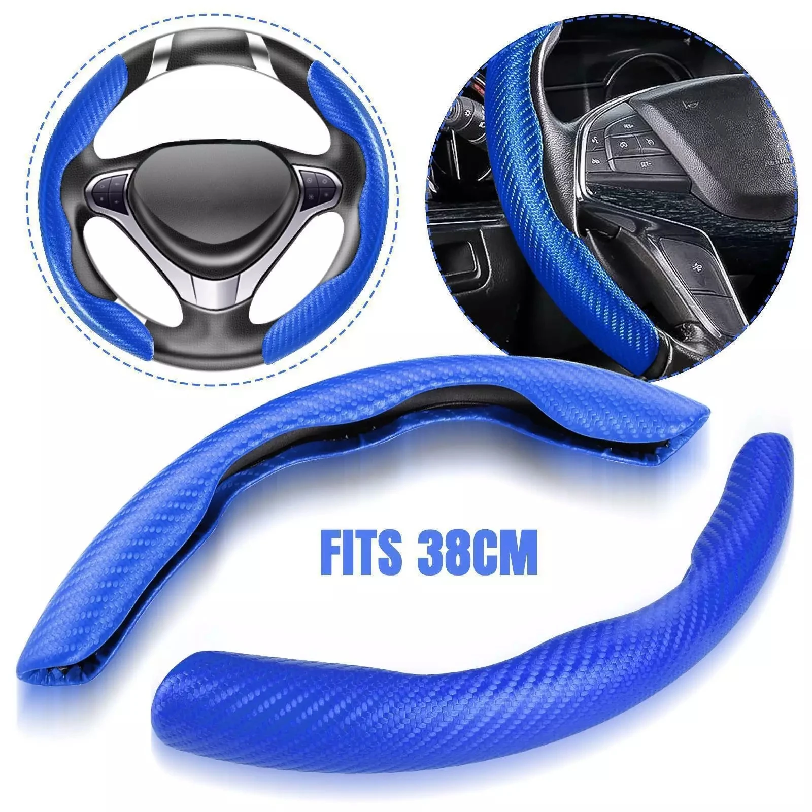 Blue 38cm Carbon Fiber Universal Car Steering Wheel Booster Cover NonSlip Accessories