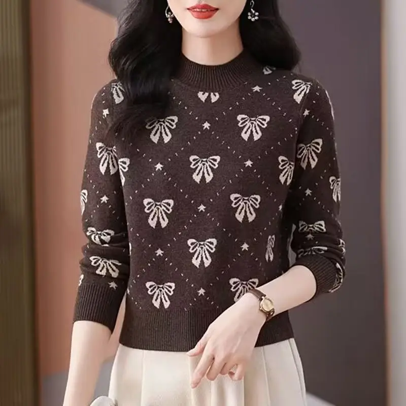 

Темпераментные модные осенние свитера-переможчи, женские свободные пуловеры с воротником-стойкой из жаккардового плетения в стиле пэчворк с длинными рукавами, вязаные топы