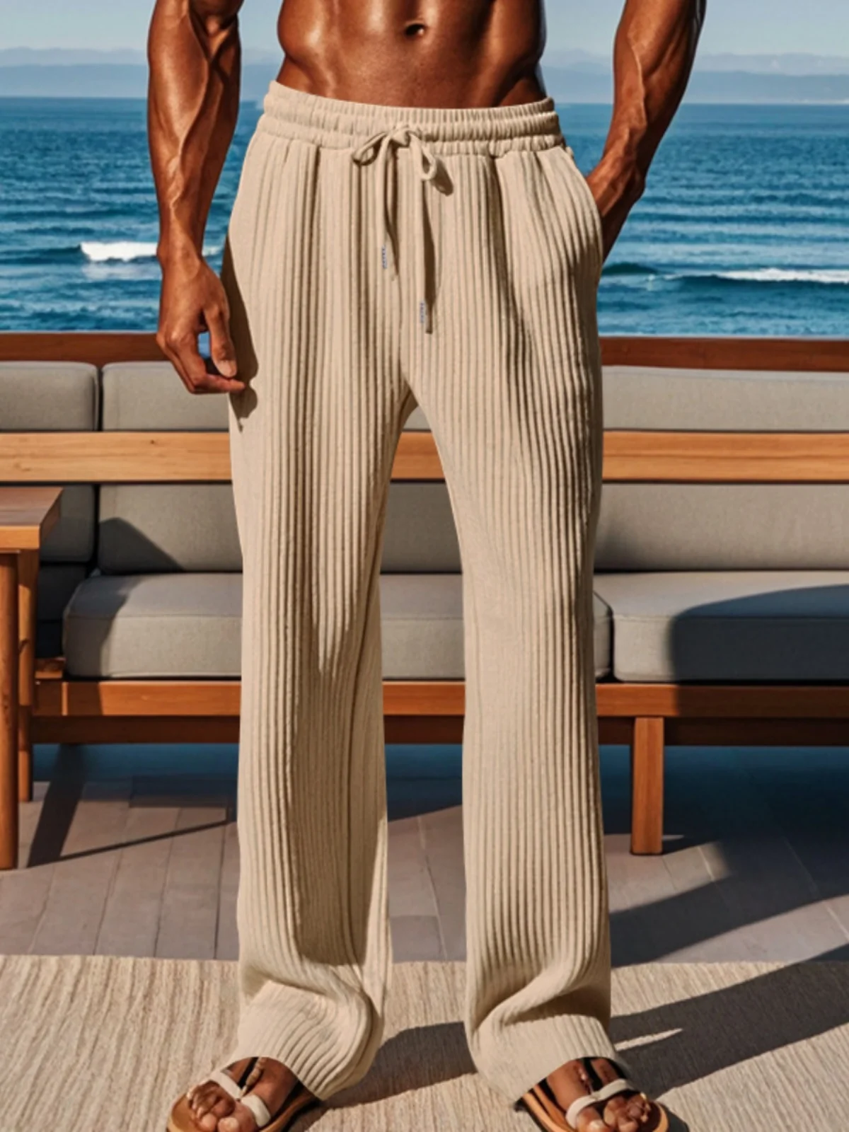 

Мужские повседневные спортивные брюки с эффектом похудения, модные прямые брюки с вертикальными полосками, из смесового хлопка, со средней талией, для отдыха