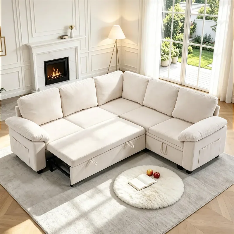 85 Modular Sectional Sleeper Sofa L Shape Pull Out Sofa Bed with Storage