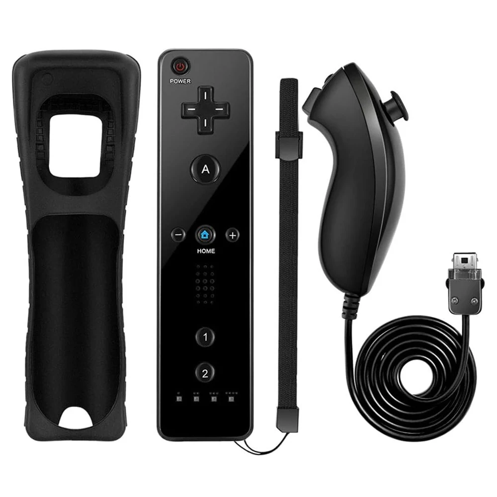 وحدة تحكم عن بعد 2 في 1 لاسلكية تعمل بالبلوتوث لجهاز Wii Wii U Controle اختياري Motion Plus Gamepad Nunchuck مع غطاء من السيليكون