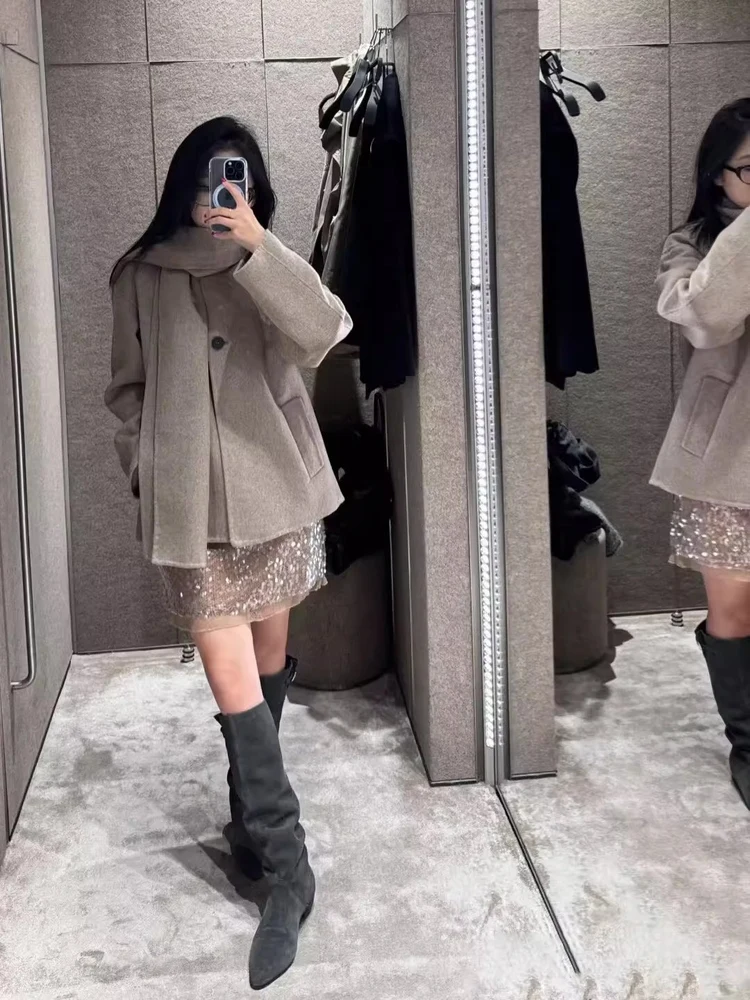 2025 Inverno New Lazy Sle Retro Sciarpa lavorata a maglia mista ort Cappotto da donna Faion Fibra di poliestere Lungo Sve Lunghezza regolare