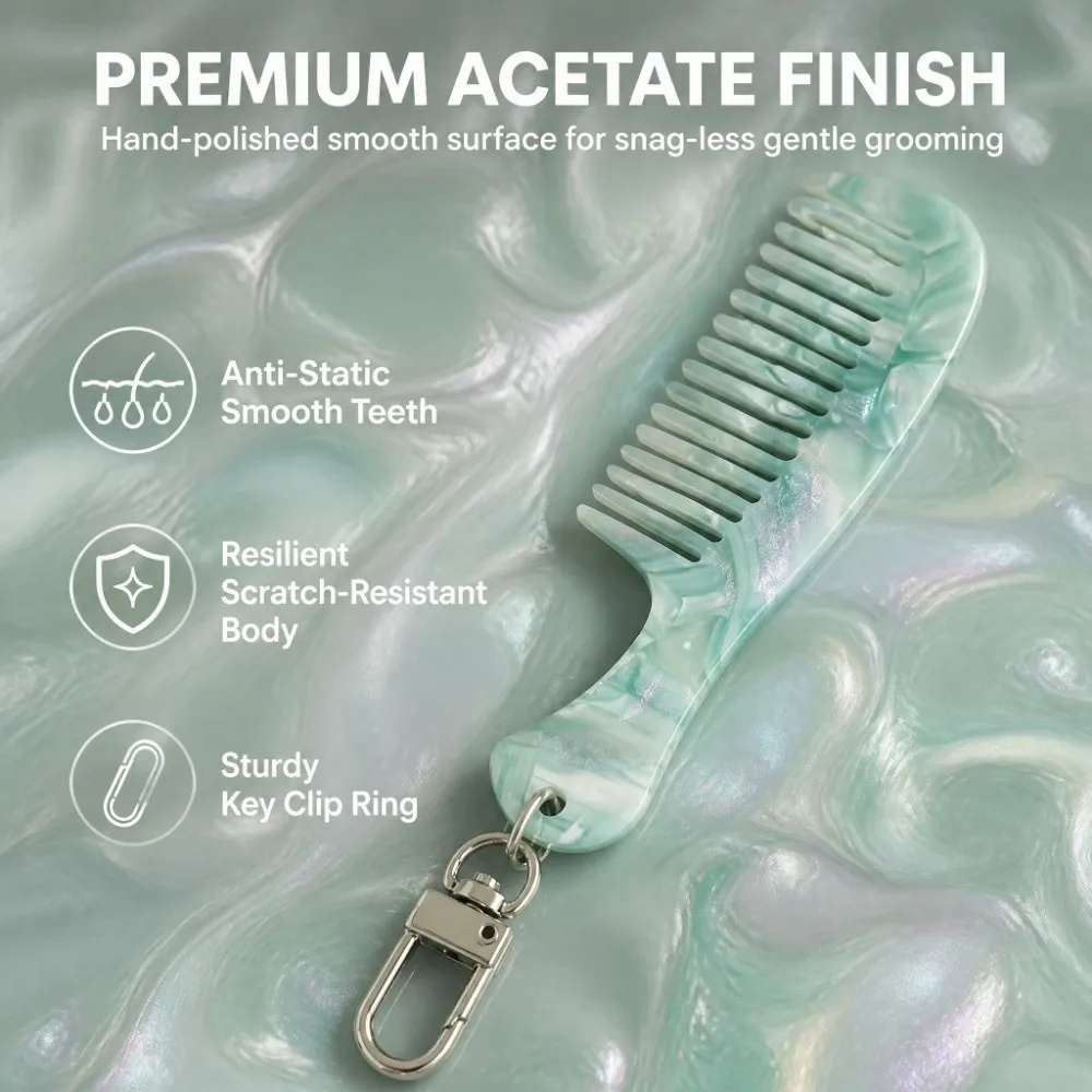 Acetate Material Grooming Keyring Mini Fine Tooth Comb Sturdy Metal Key Ring Bag Hanging Charm Lightweight Slim Structure