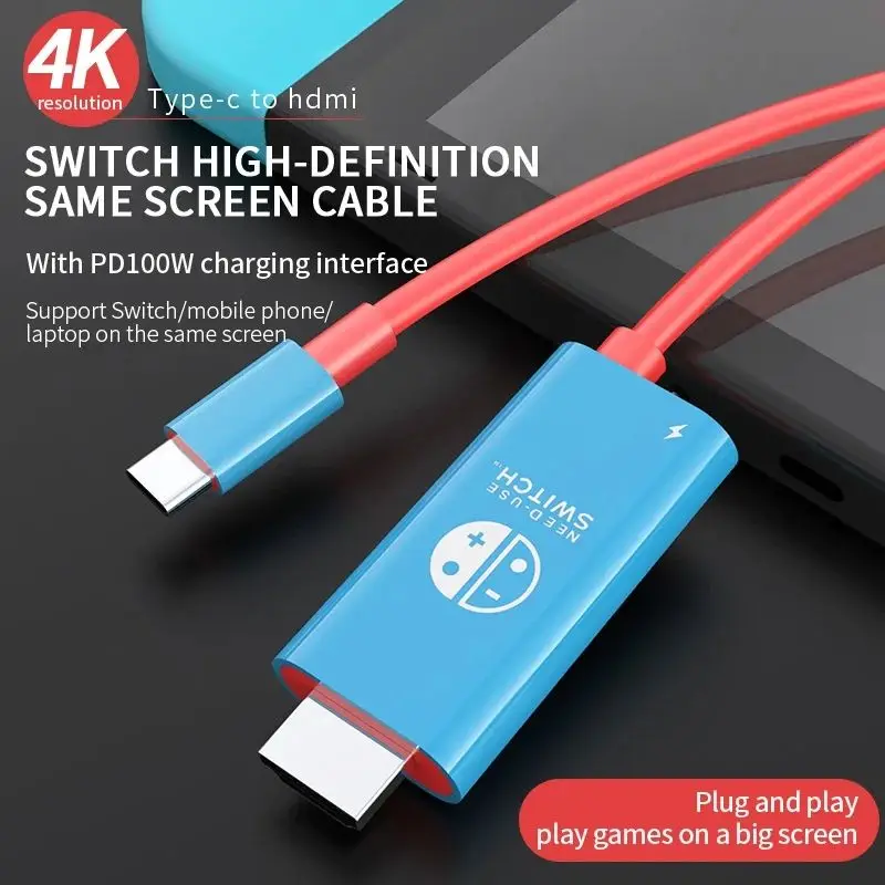 2m 4k 30Hz Portable USB Type C to HDMI Conversion Cable for TV Docking Mode on Nintendo Switch Steam Deck