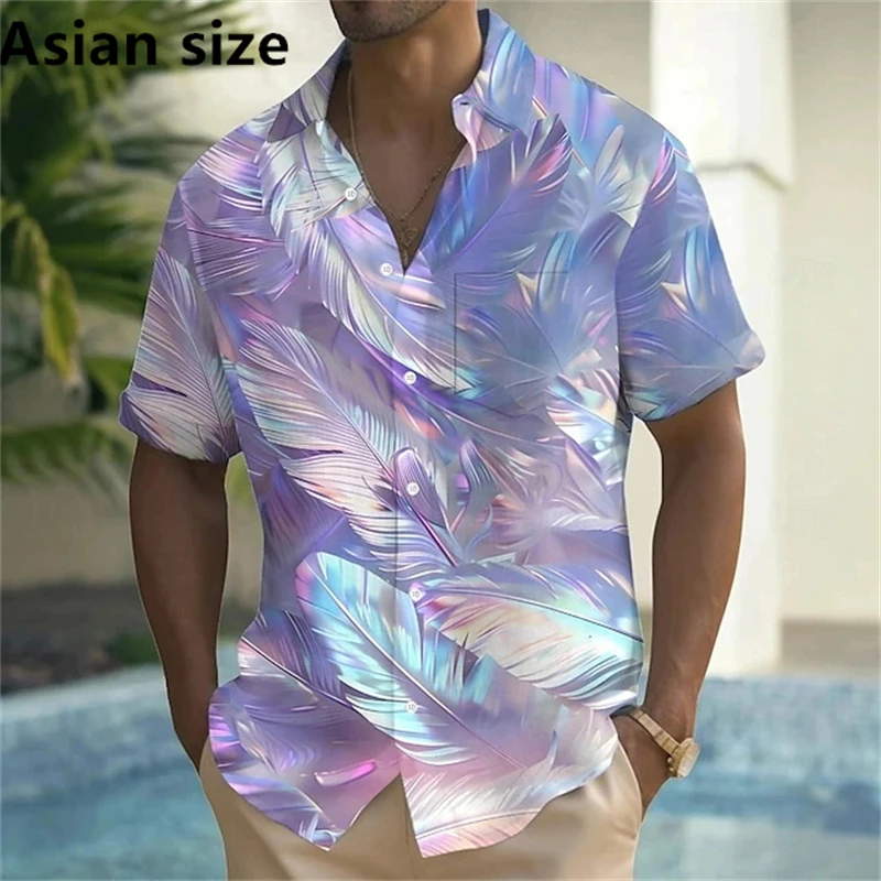 

Summer Men's Shirt Short SleeveTurndown Hawaiian Shirt Button Up Shirts 3D Printed Colorful Feathers Pattern Women Casual Blouse