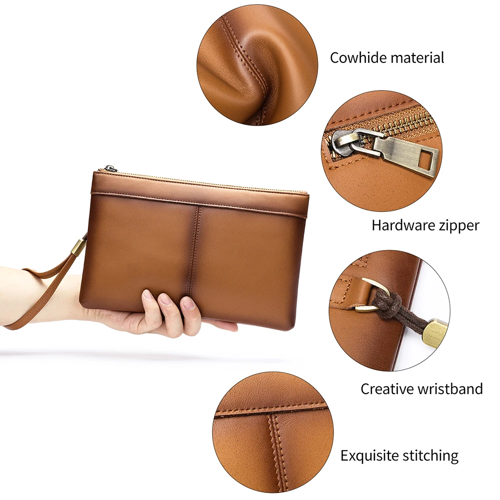 Genuine Leather Men\'s Clutch Bag Casual Man Handbags Luxury Brand Phone Bag Large Capacity Wallet Cowhide Business Bag Men