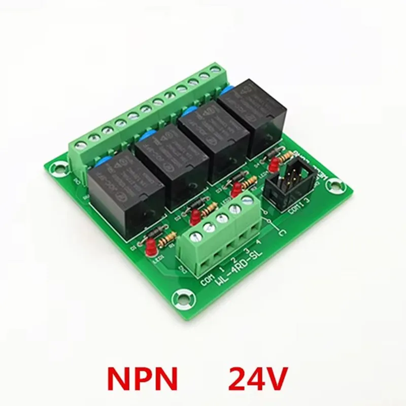 

4-канальный интерфейсный модуль силового реле NPN Тип 24 В 15 А Интерфейсный модуль силового реле, реле ВЧ JQC-3FF-24V-1ZS.