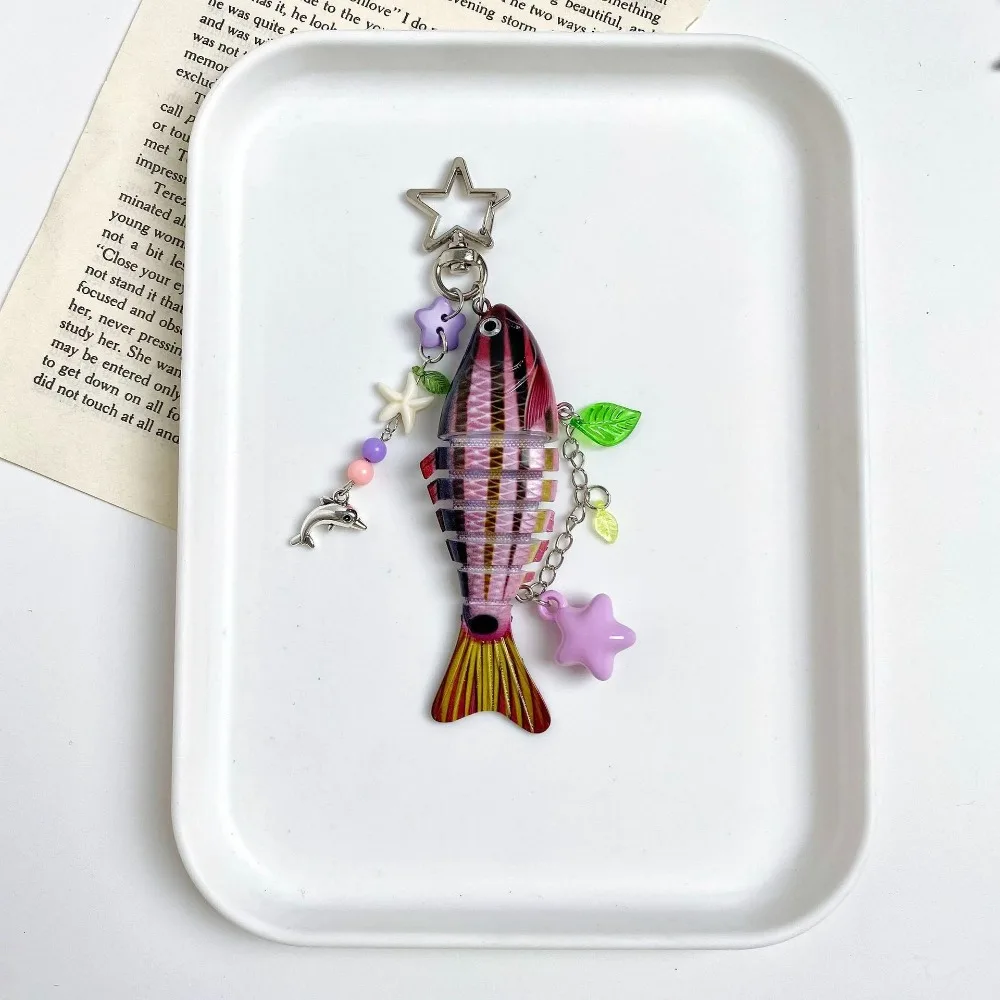 Plastic Imitation Fish Keychains Multi Jointed Beaded Artificial Fish Pendant Ocean Style Fish Hook Key Chain Bag Accessories