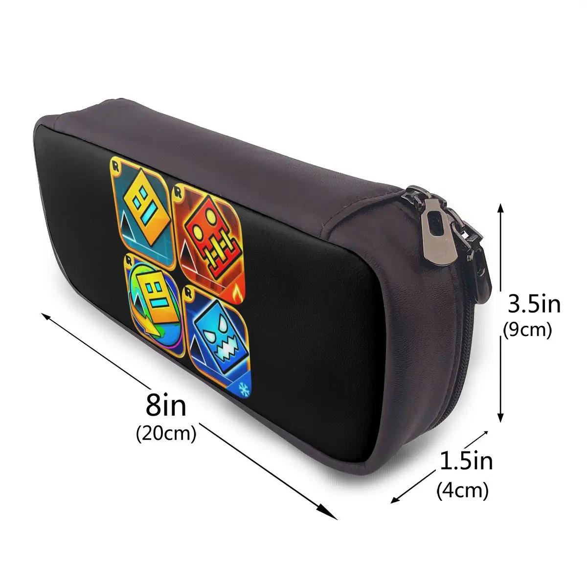 Video Game Geometry Dash Leather Pencil Case for Studen Gifts Pen Box Pencil Bag Stationery Supplies Pen Holder Bag