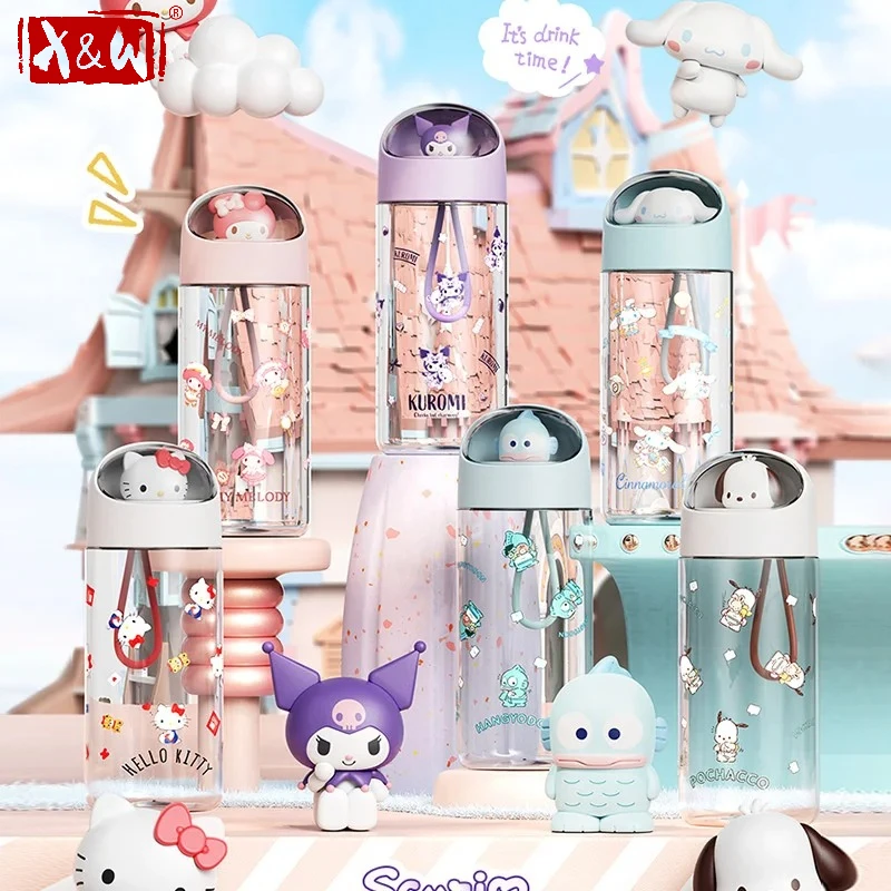 X&W Sanrio 500ml Space Water Cup Cartoon Hello Kitty Kuromi Dolls Tritan Water Bottles Portable Summer Children Cold Drink Cups