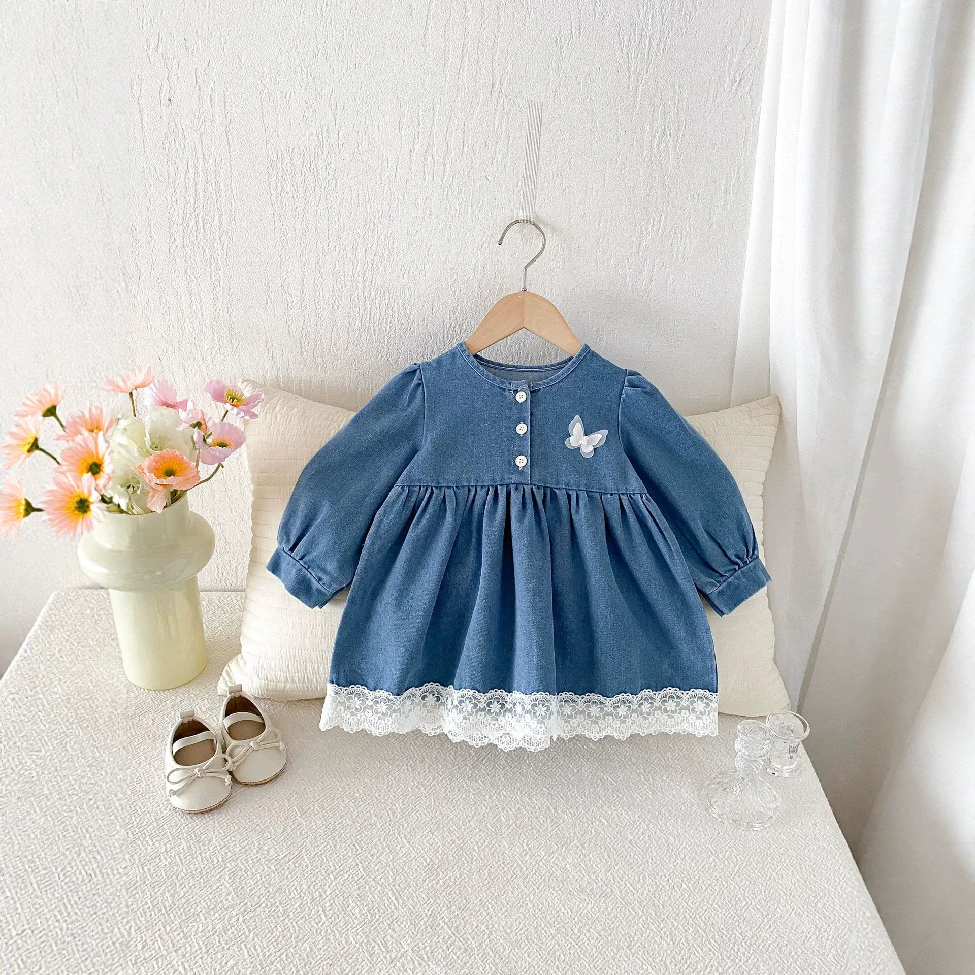 2026 New Autumn Baby Girls Denim Princess Dress | Korean Style Jumper Dress | Cute Going Out Outfit