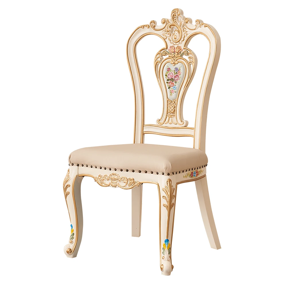 

Palace French-style European high-end painted villa solid wood dining chair comfortable soft bag Chinese armchair negotiation