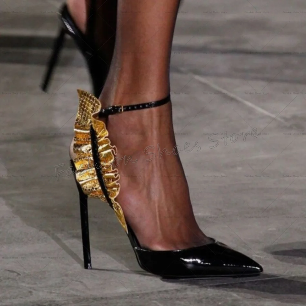 black-pointed-toe-gold-ruffles-sandals-buckle-strap-women-shoes-thin-high-heels-party-banquet-dating-2025-zapatos-para-mujere