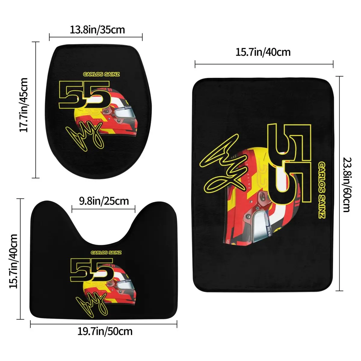 Carlos Sainz Jr F1 Signature Graphic - Dark 3 Pcs Bath Mat Bathroom Set Toilet Lid Cover Home Decor Non-Slip Carpet Floor Rug