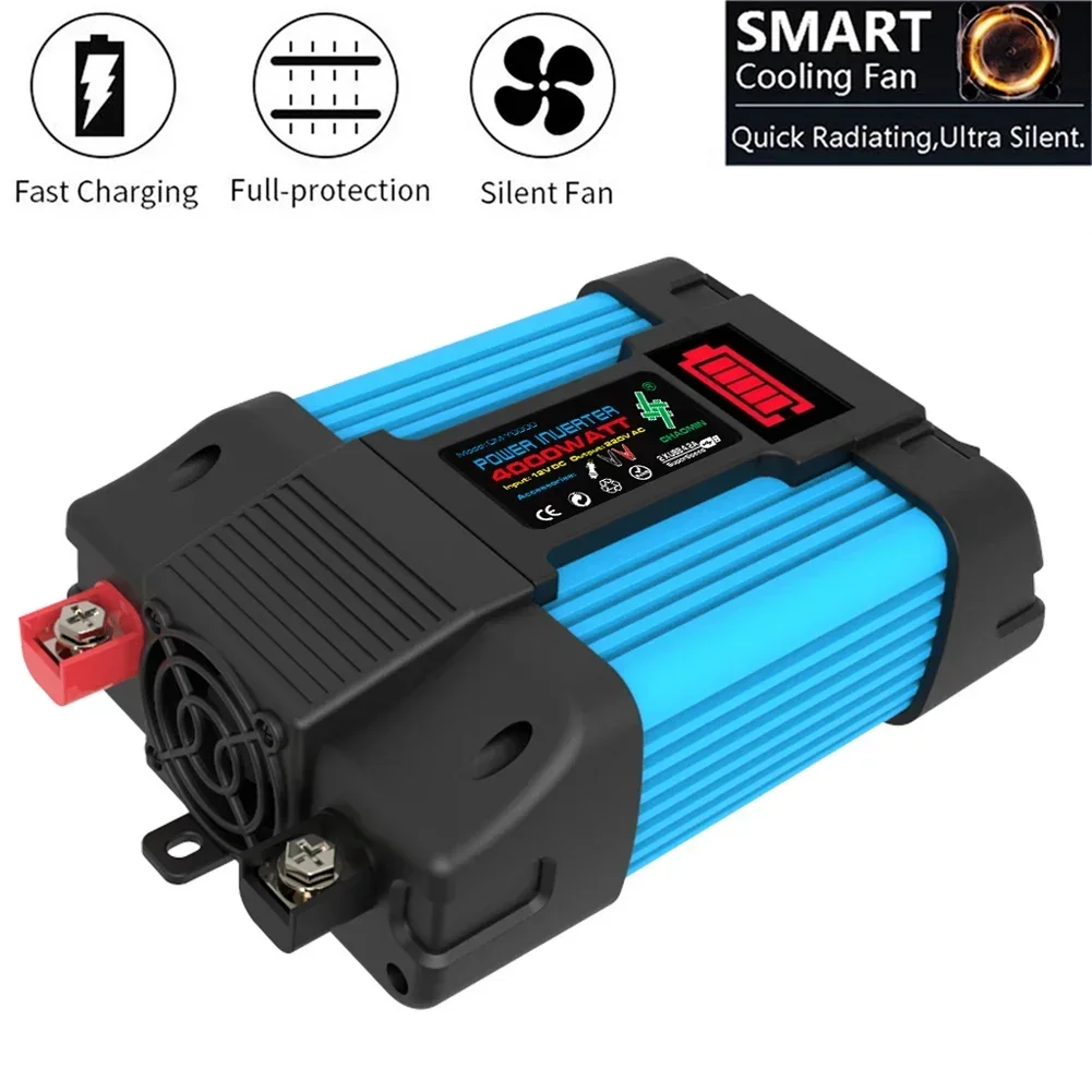 4000W Car Power Inverter DC 12V To AC 110/220V Pure Sine Wave 2 USB LCD Display High Material Car Durable Converter