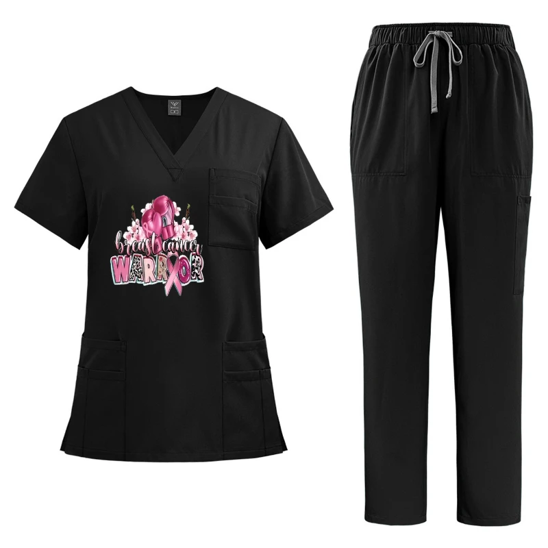 Custom Print V-Neck Short-Sleeve Medical Set Unisex Nurse Overalls  Wear-Resistant Disinfection-Resistant Work Uniform