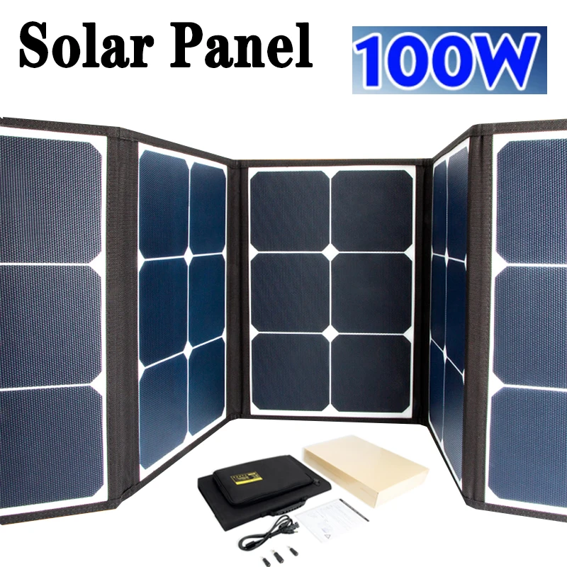 

100W Folding Solar Charge Panel 16.5V USB interface Waterproof Solar Cells Poly Solar Cell for Car Yacht RV Battery Charger