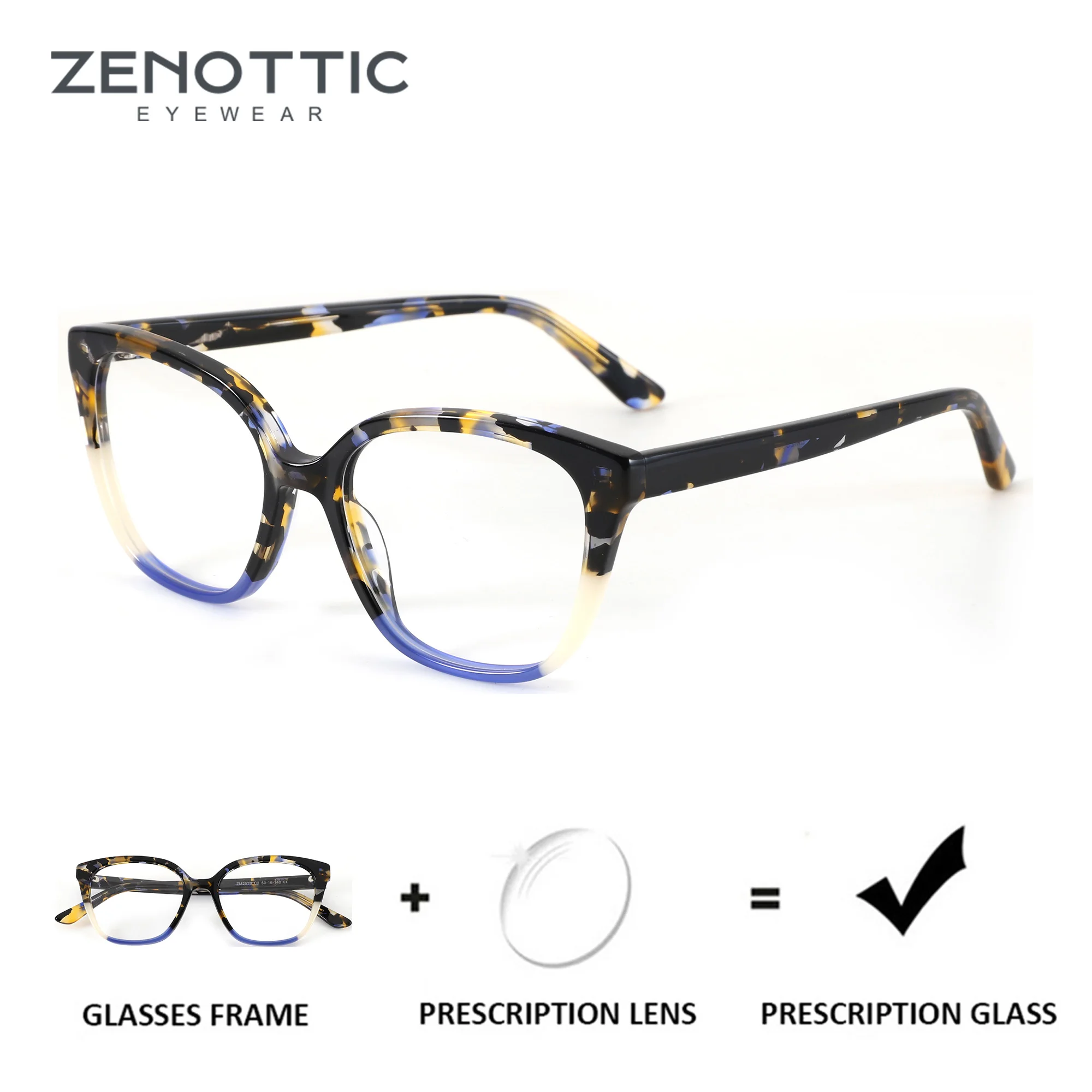 ZENOTTIC Butterfly Acetate Prescription Glasses For Women Anti Blue Light Photochromic/Progressive Multifocal Optical Eyeglasses