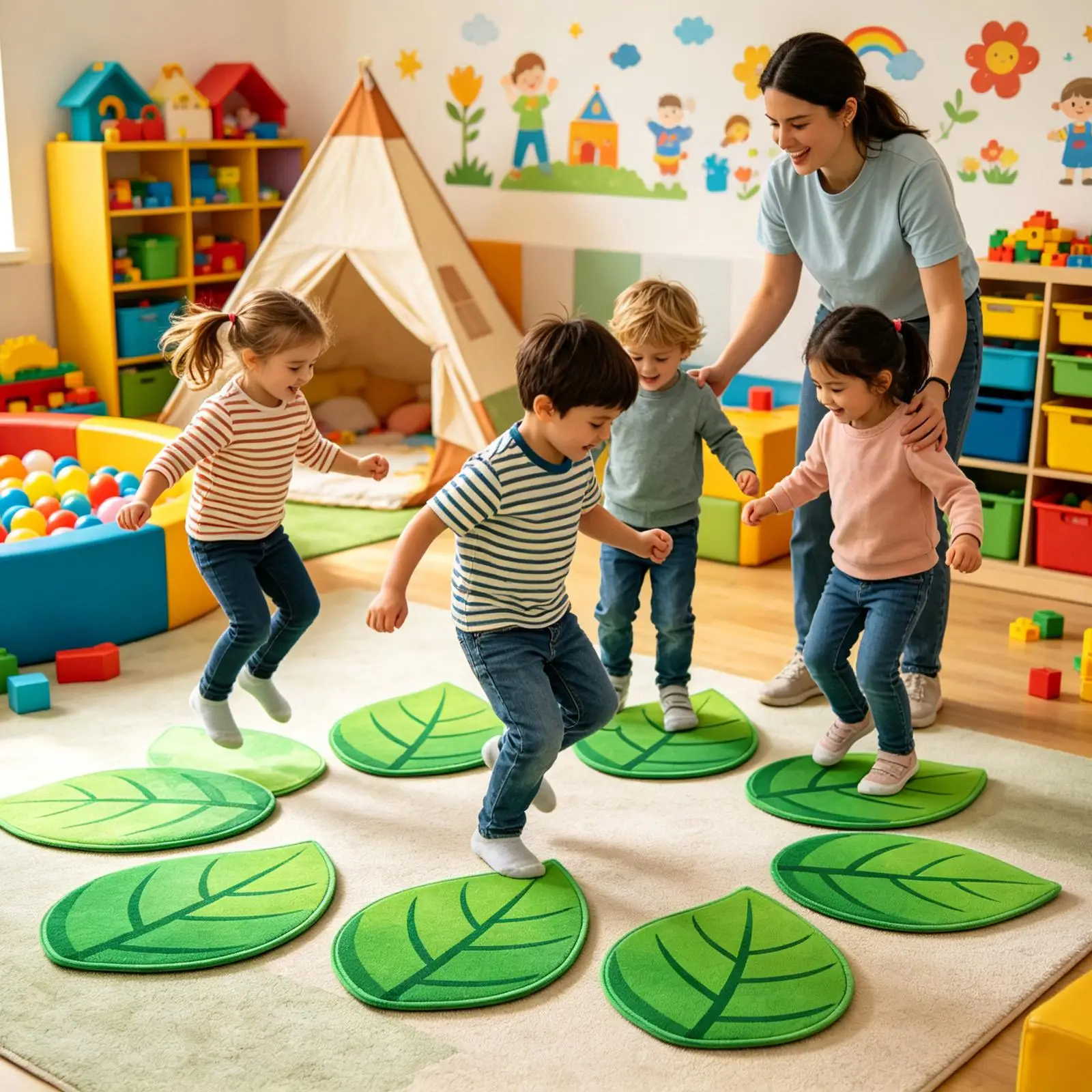12 Pieces Plant Shape Non Slip Soft Carpet Children Classroom Sitting Floor Mat for Students  Learning Reading