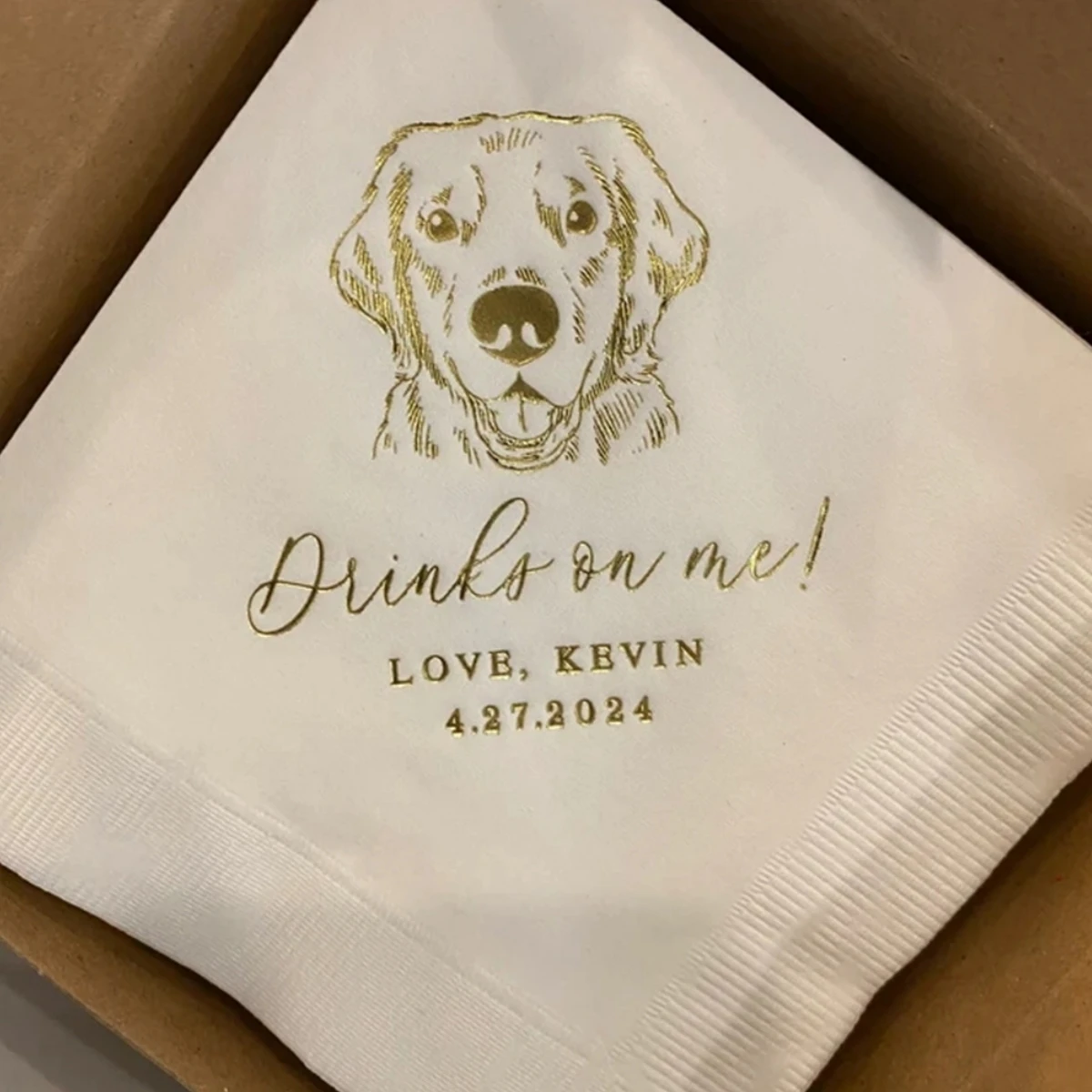 

50Pcs Personalized Illustrated Dog Wedding Cocktail Napkins, Engagement Rehearsal Dinner Pet Napkins, Birthday Beverage Napkins