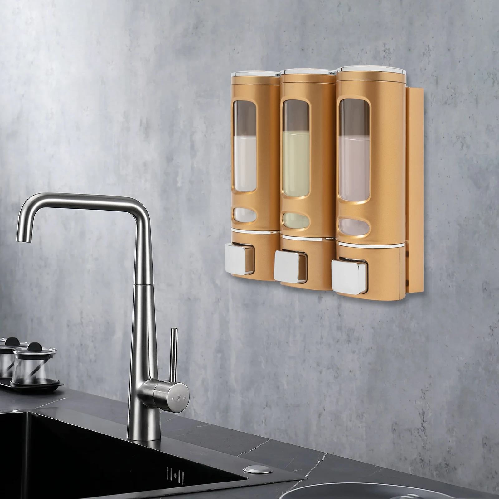 Shower Soap Dispenser, Shampoo and Conditioner Separator, 3-in-1 Separator, Bathroom, 3 Chamber