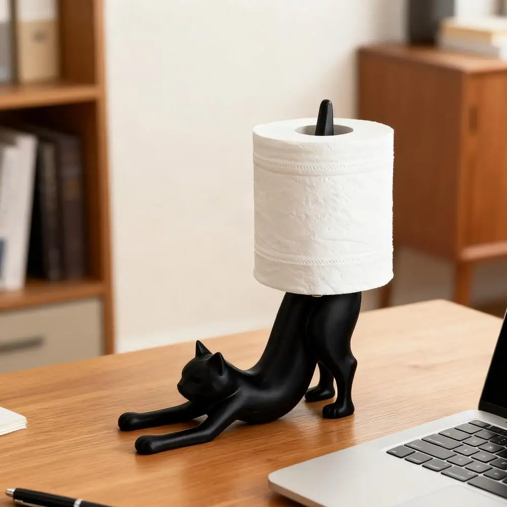 Cat Toilet Paper Holder Desktop Fun Roll Paper Holder Black Leopard Cat Toilet Roll Dispenser for Bathroom Decoration Storage