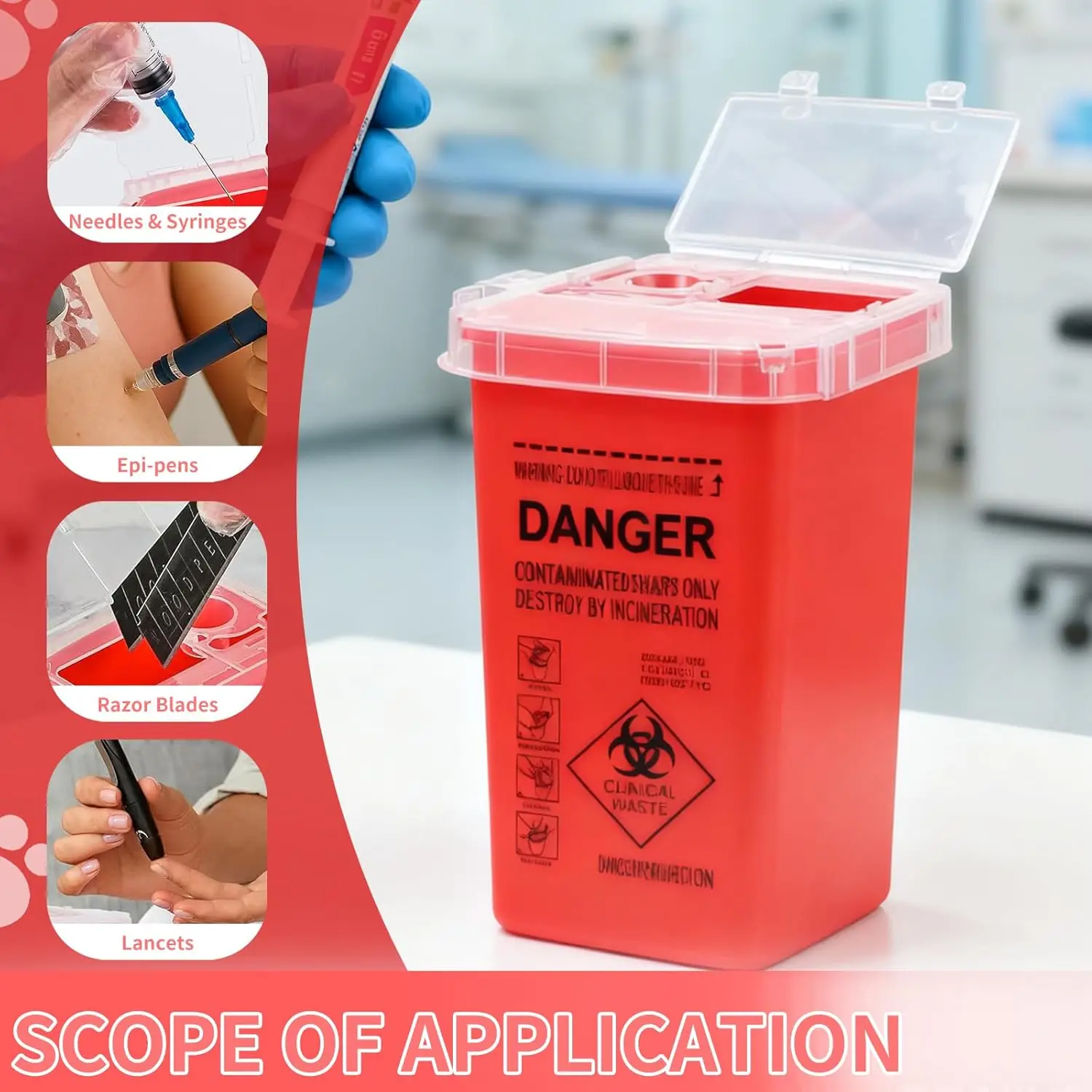 1L Tattoo Sharp Container Professional Sharp Waste Bin for Tattoo Supplies Needle Disposal & Tattoo Needle Waste Box