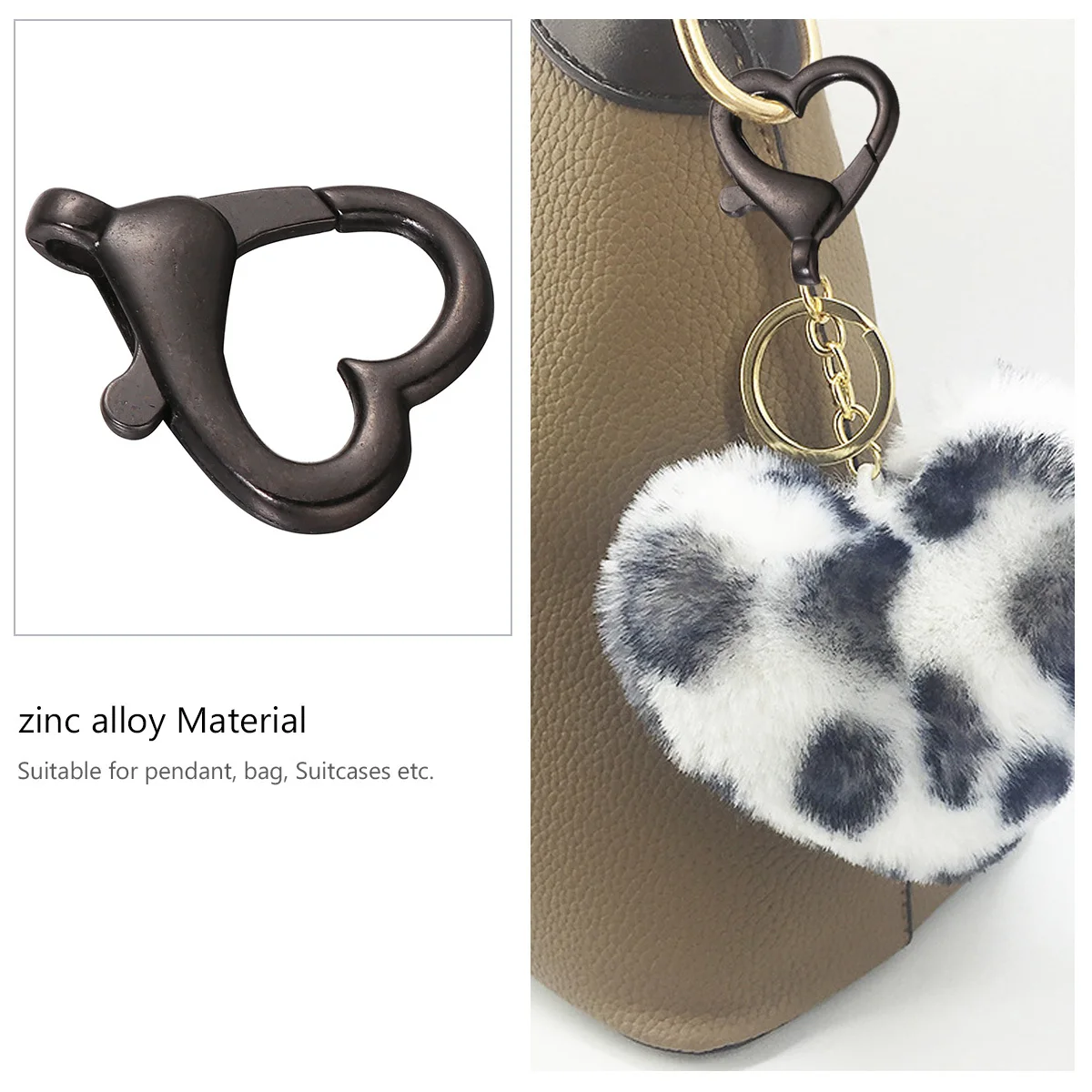 

10Pcs Zinc Alloy Handmade Accessories Durable Lightweight Loving Heart Design for Pendant Bag Suitcases DIY Key Ring Black 105