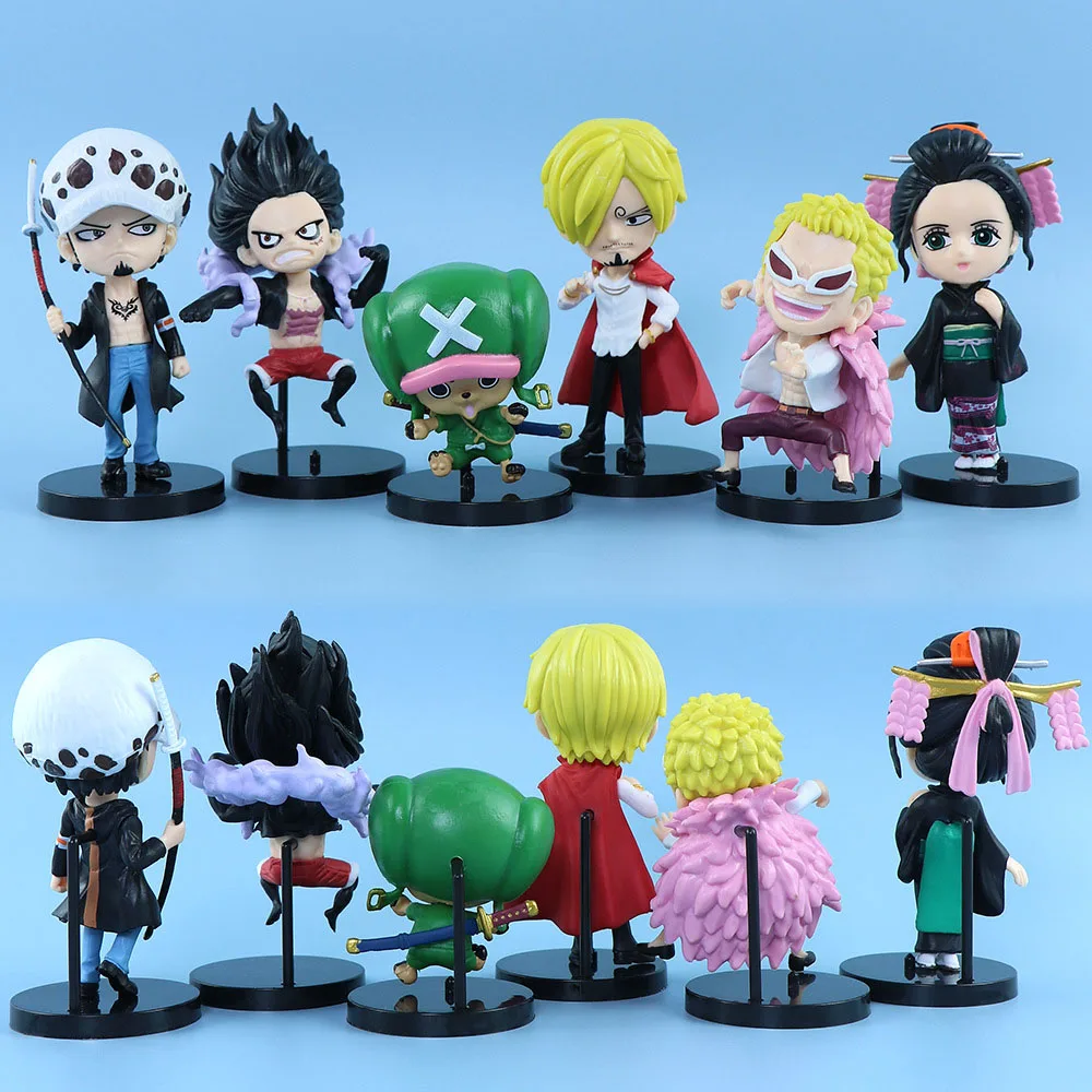 6 Pcs/Set One Piece 6-10CM Q Ver. Luffy Sanji Chopper Doflamingo Law Robin GK Figurine Collectible Anime Decoration Model Dolls