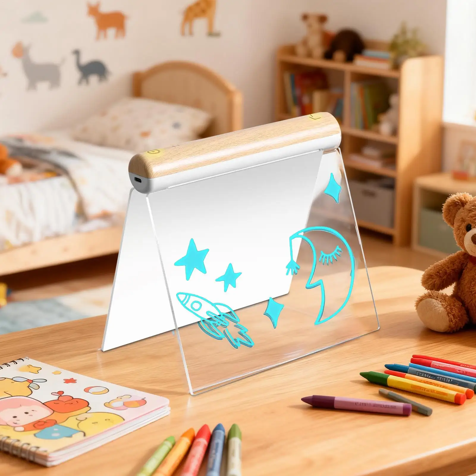 LED Drawing Board 7-Color Lights Dry Erase DIY LED Doodle Board Kids Drawing Supplies For Writing Planning Note Taking