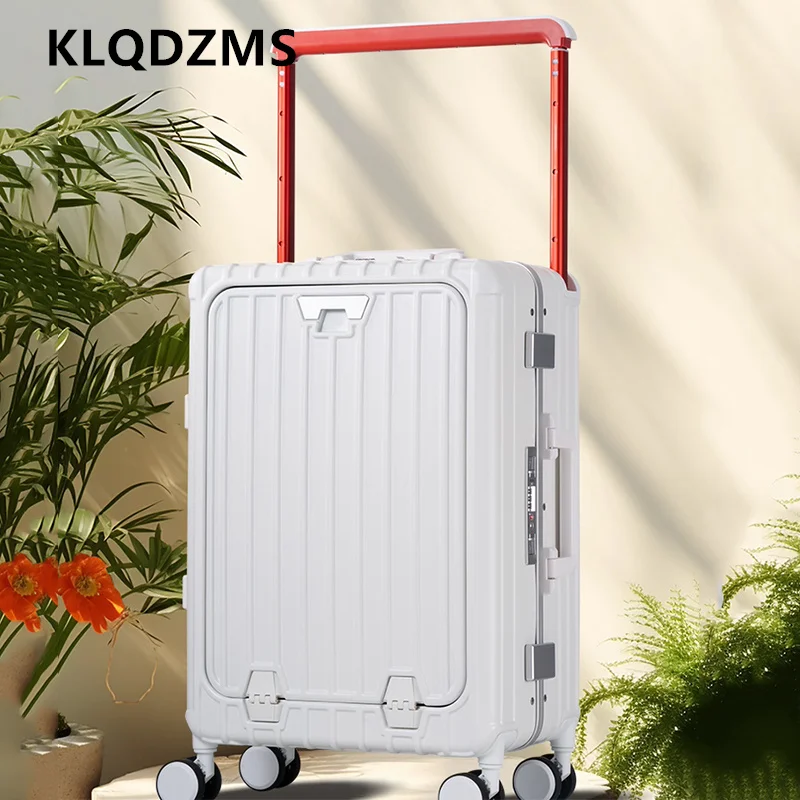 

KLQDZMS Suitcase Front Opening Laptop Boarding Case USB Charging Multifunctional Trolley Case Cabin 20 Inch Rolling Luggage