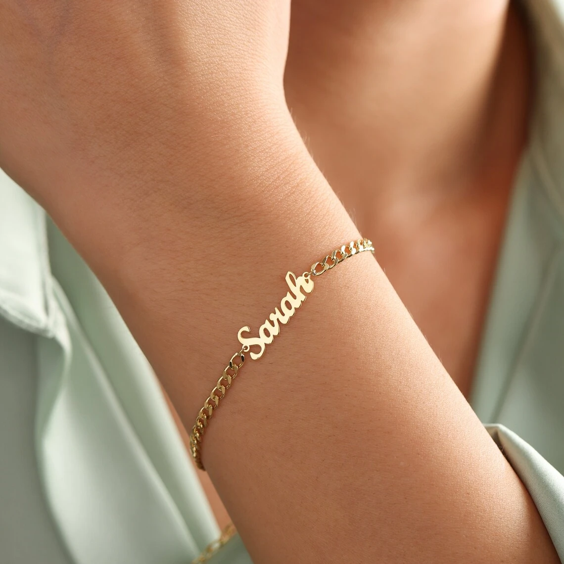 Stainless Steel Curb Chain Custom Name Bracelets For Women Men Handmade Personalized ID Nameplate Bracelet Charm Jewelry