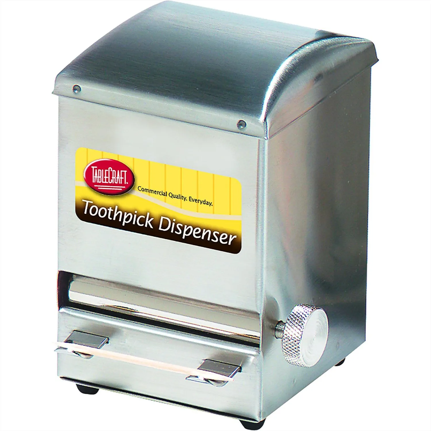 

Stainless Steel Toothpick Dispenser with Pop-Up Lid for Kitchen Countertop or Office Desk