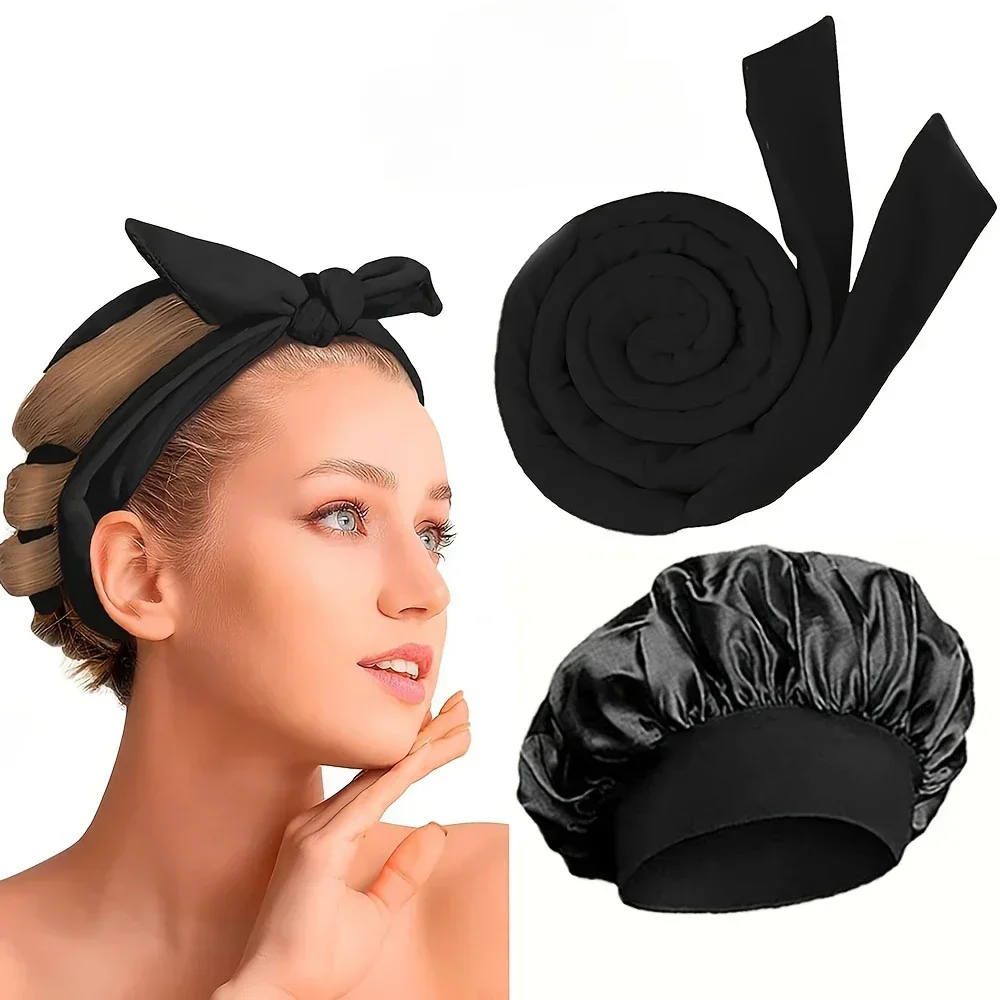 Heatless Curling Rod Headband No Heat Hair Curler Satin Bonnet Set Hair Rollers Soft Curlers Lazy Curls Sleeping Hat Night