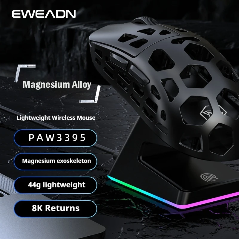 EWEADN L1 Magnesium Alloy Esports Wireless Mouse RGB Charging Base, 8K FPS Gaming Mouse Lightweight Gaming Accessories Customize