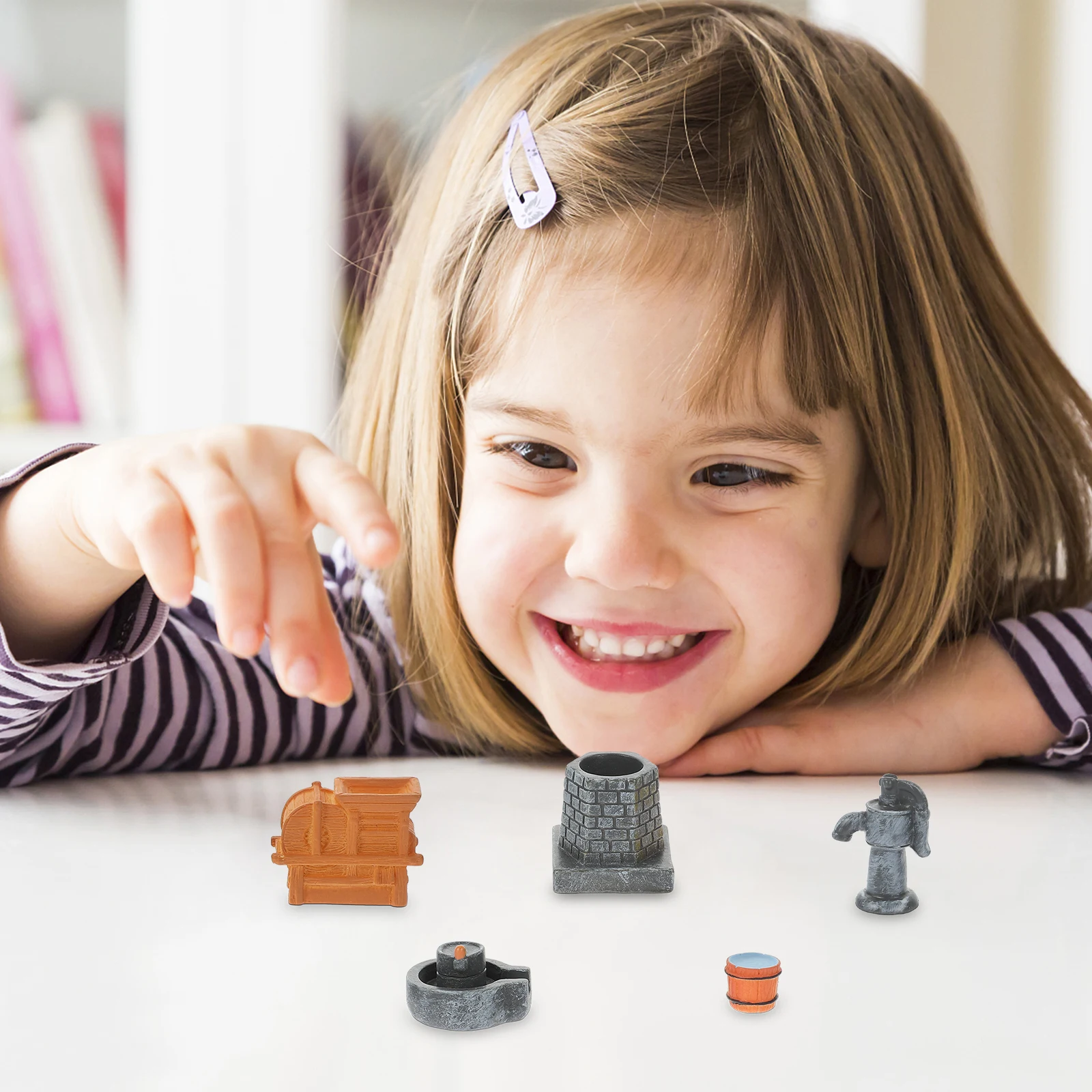 

5pcs Farmhouse Style Resin Mini House Decor Miniature For Kids Diy Micro Landscape Accessories Farm Stone Mill Lovely Mini