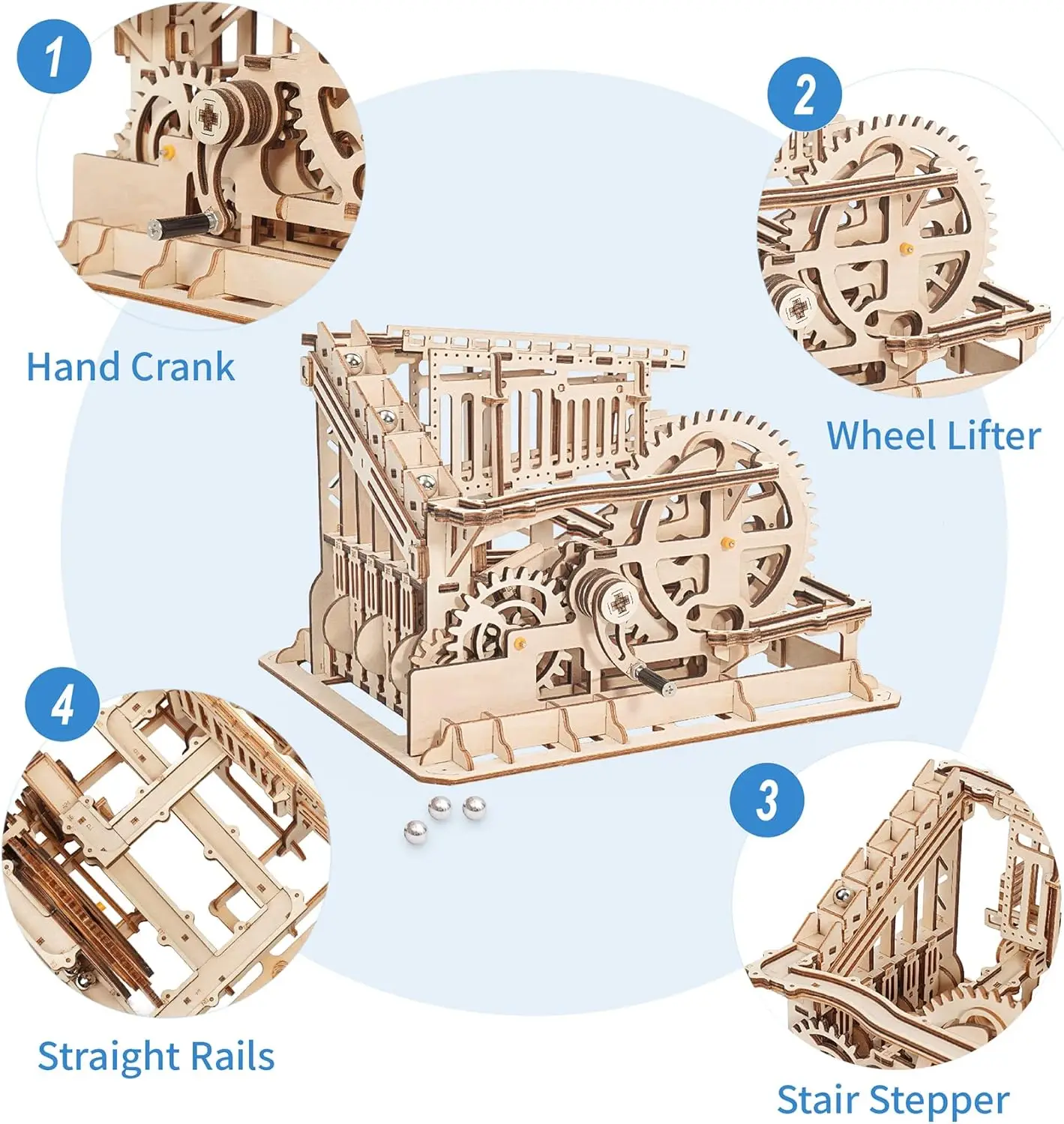 Robotime Rokr 대리석 코스터 3D 퍼즐 게임 공이있는 나무 모델 키트 어린이와 성인을위한 목조 건설 공예 장난감