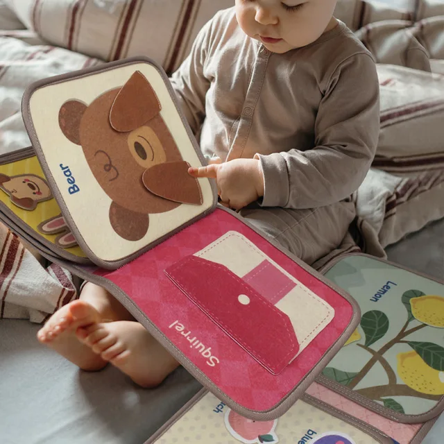 Montessori Busy Book Książka do wczesnej edukacji dla dzieci, zabawka-puzzle, książka z tkaniny poznawczej dla zwierząt, książka z powtarzanym wklejaniem i zabawki sensoryczne
