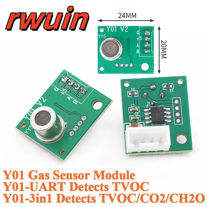 Y01 Gas Sensor Module Air Quality Monitoring Module Y01-3in1 Detects TVOC/CO2/CH2O Y01-UART Detects TVOC Gas Detection Module